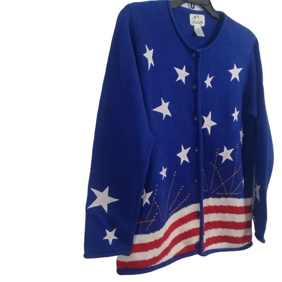 The Quacker Factory Women's M Blue Stars Stripes Flag Cardigan Sweater - Picture 4 of 7